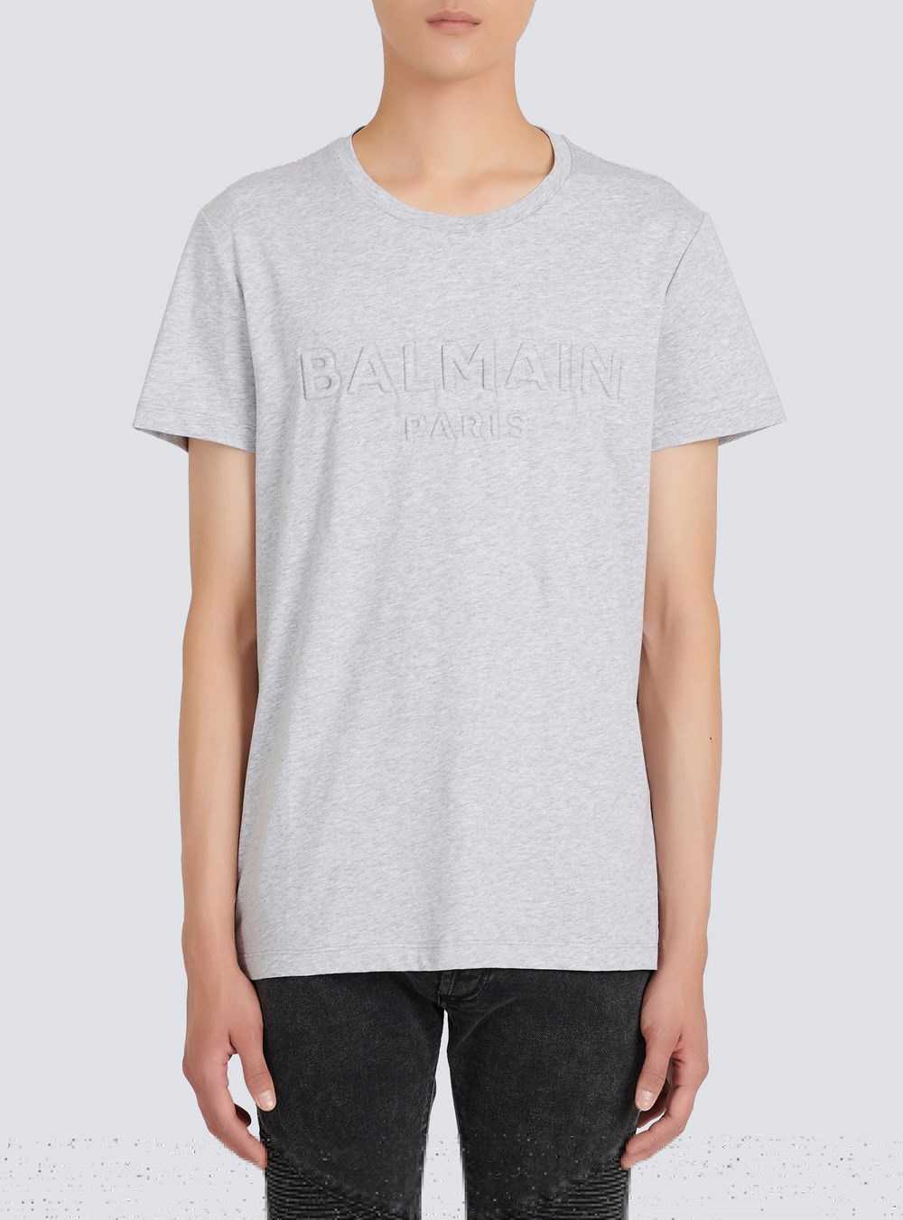 Balmain Cotton T-shirt With Embossed Balmain Paris Logo Grey | RDZOGSN-29