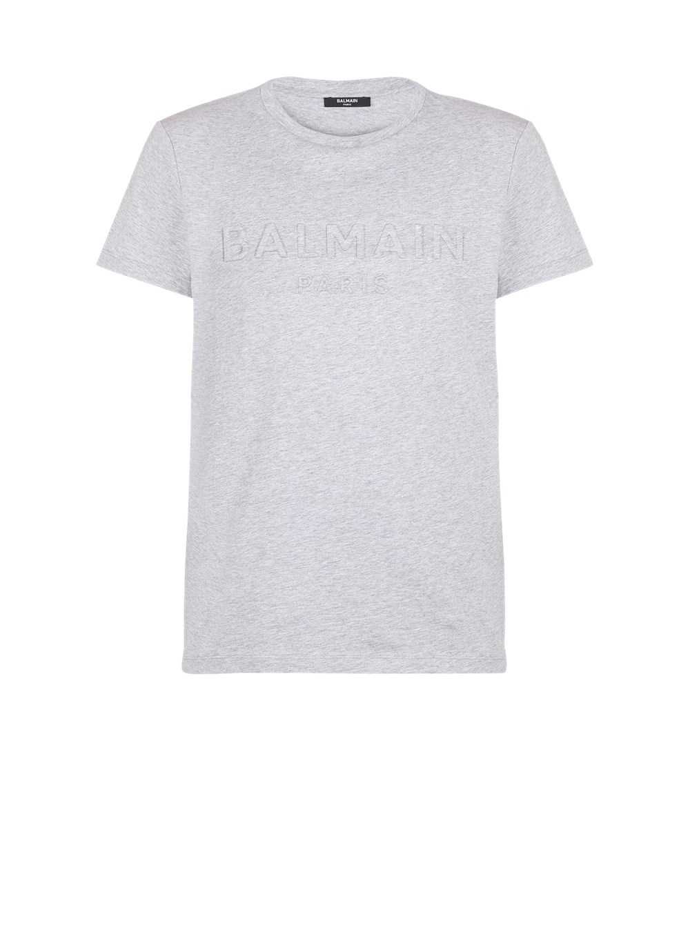 Balmain Cotton T-shirt With Embossed Balmain Paris Logo Grey | RDZOGSN-29