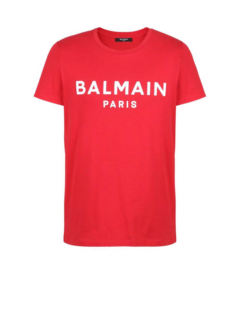 Balmain Cotton T-shirt With Flocked Balmain Medallion Red | SYUMAEK-29