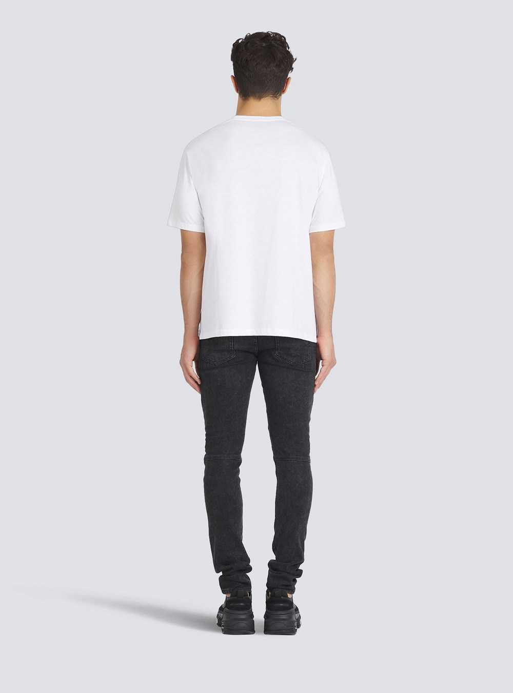 Balmain Cotton T-shirt With Flocked Balmain Medallion White | UZVOLTS-84