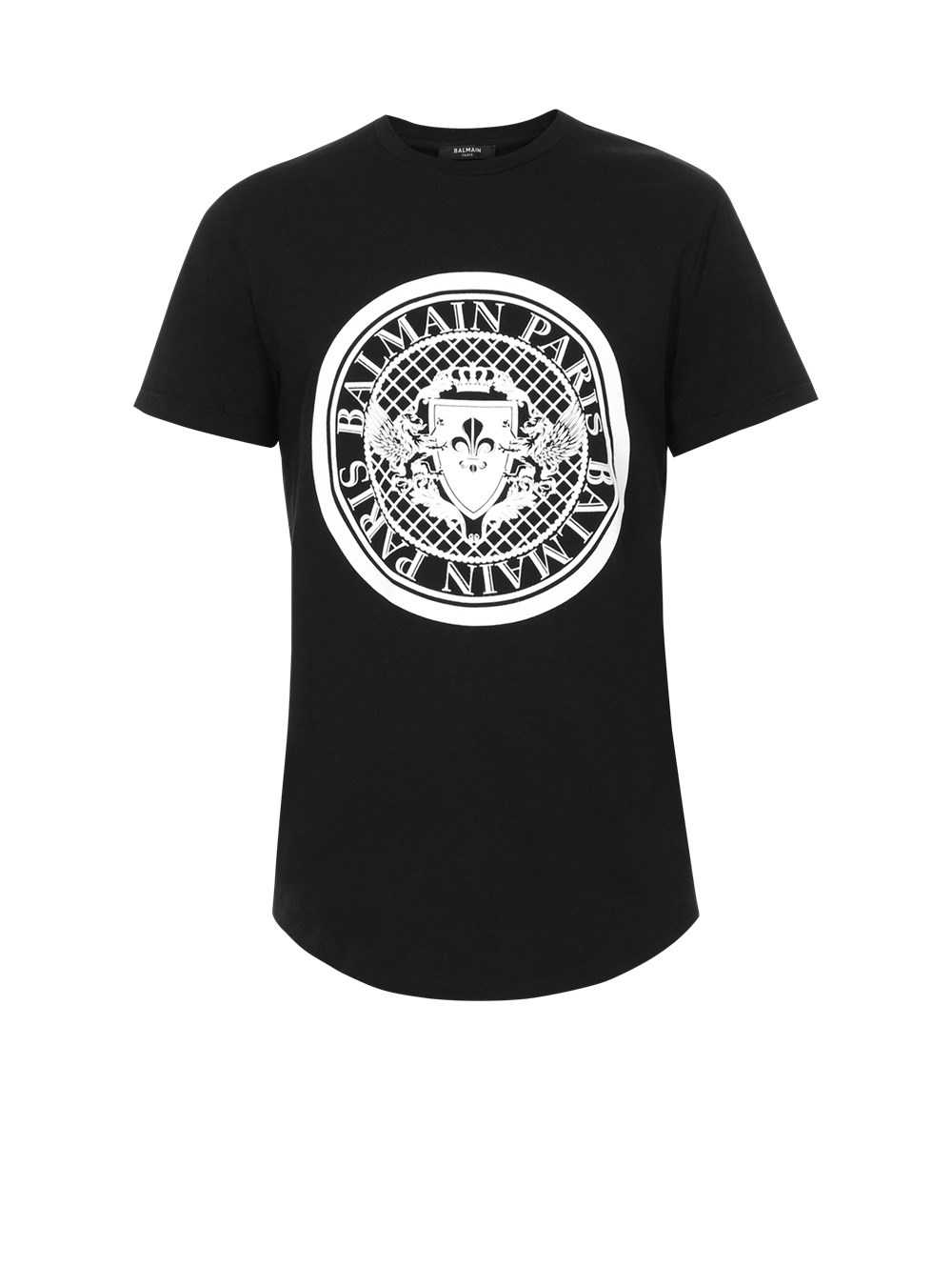 Balmain Cotton T-shirt With Flocked Velvet Balmain Medallion Black | PVRXYZM-60