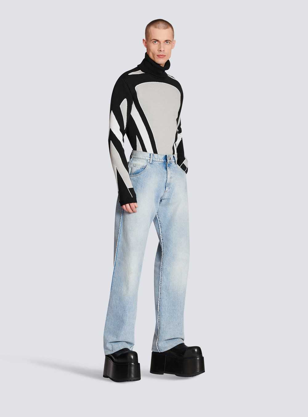 Balmain Cotton Wide-leg Jeans Blue | JKLQYOG-89