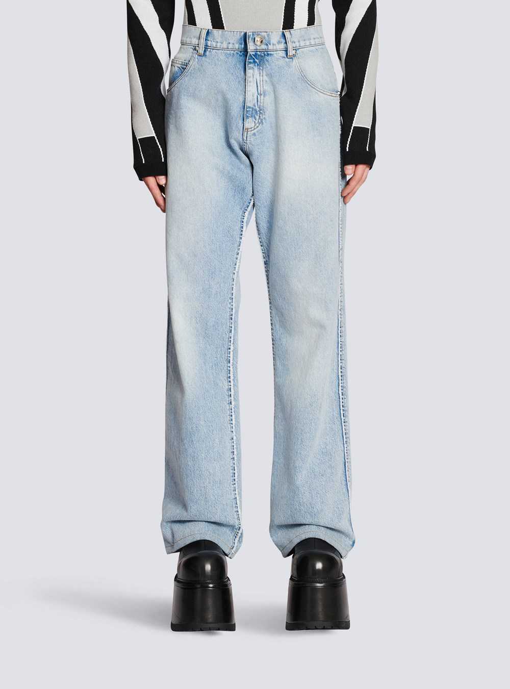 Balmain Cotton Wide-leg Jeans Blue | JKLQYOG-89