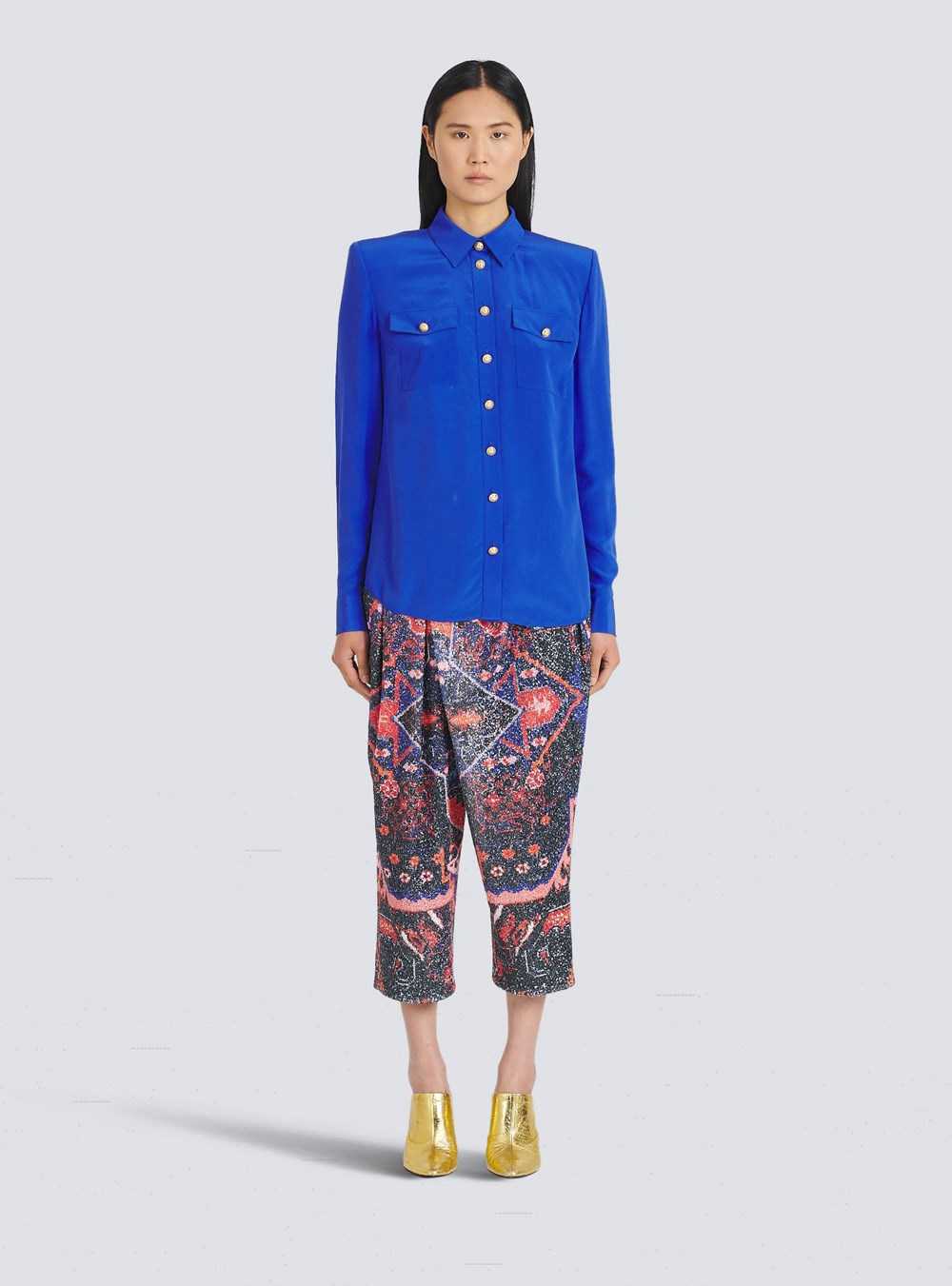 Balmain Crepe De Chine Shirt Blue | SUVRYHI-67