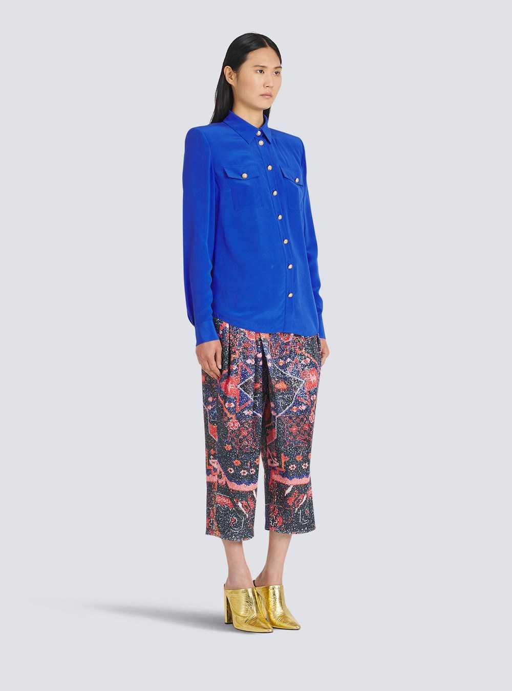 Balmain Crepe De Chine Shirt Blue | SUVRYHI-67