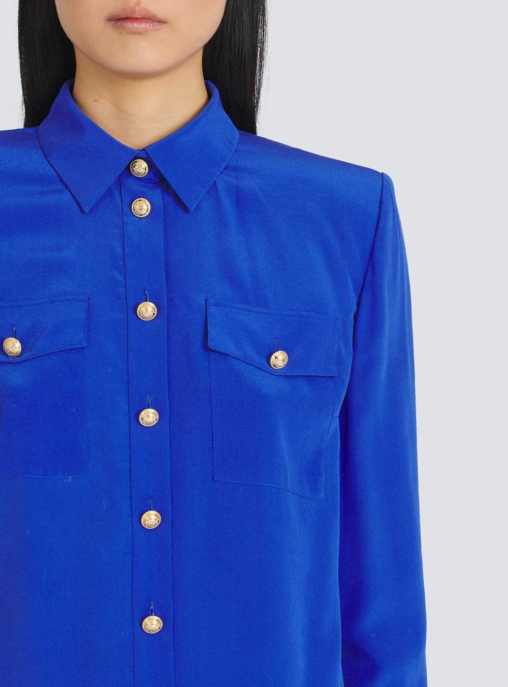 Balmain Crepe De Chine Shirt Blue | SUVRYHI-67