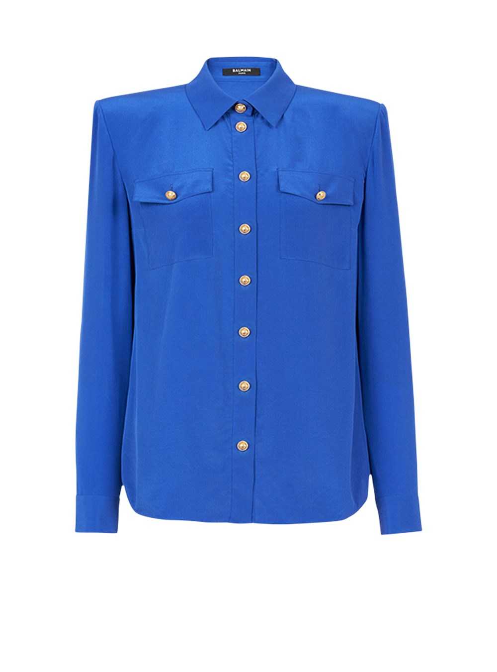 Balmain Crepe De Chine Shirt Blue | SUVRYHI-67