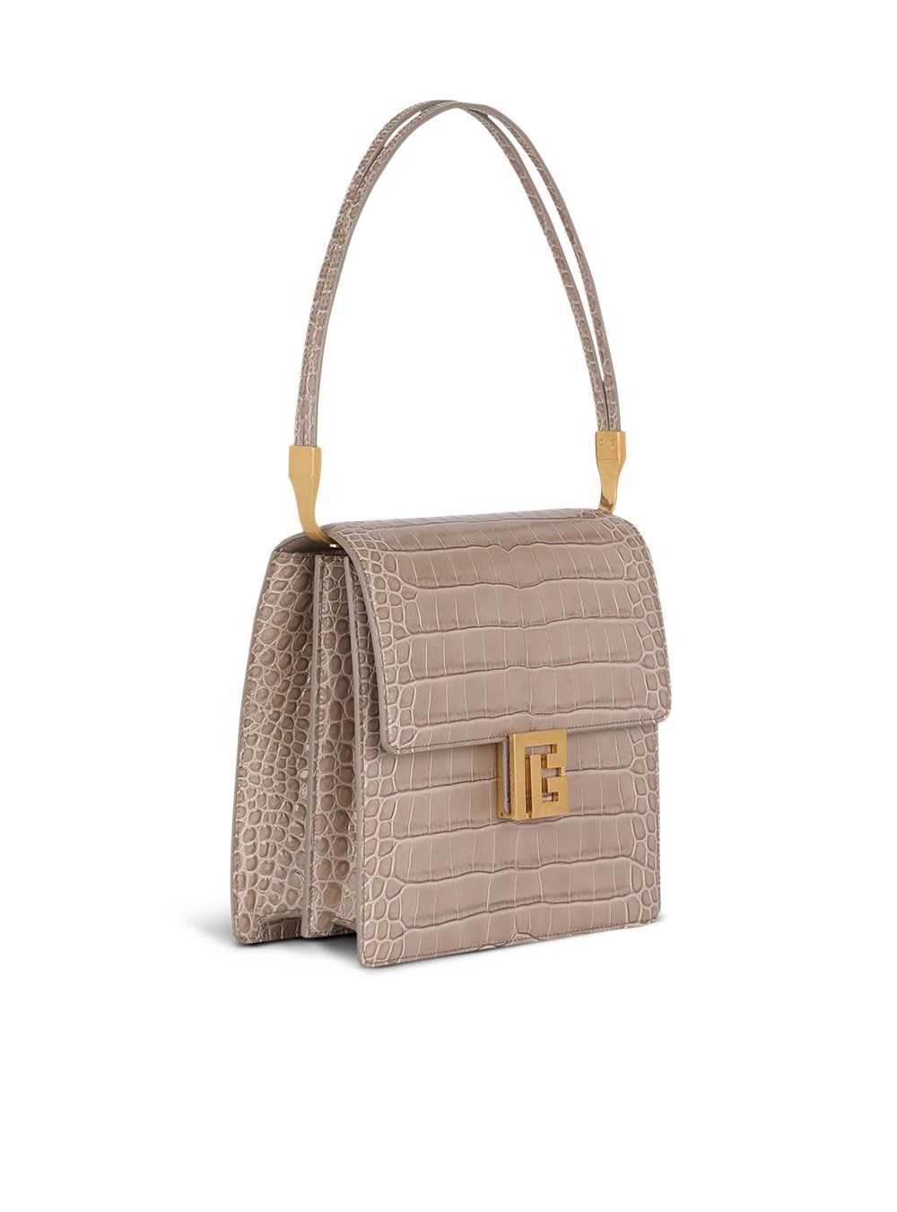 Balmain Crocodile-embossed Leather Ely Bag Beige | NHOCFSE-25