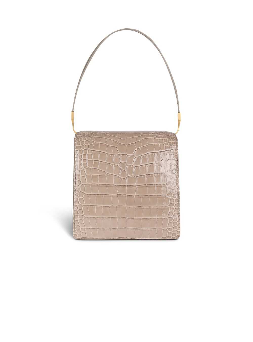 Balmain Crocodile-embossed Leather Ely Bag Beige | NHOCFSE-25