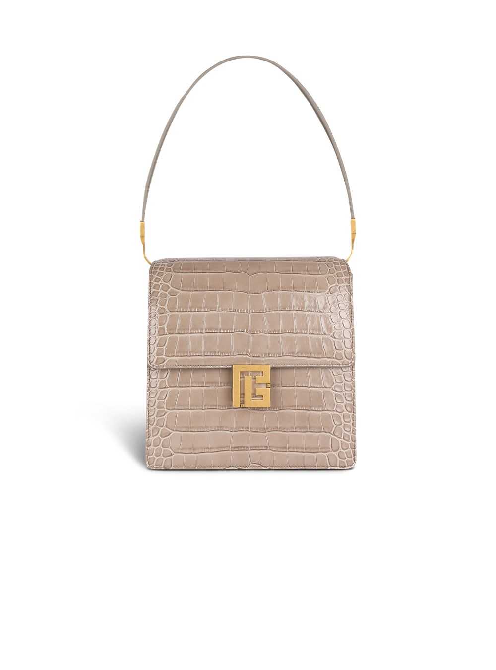 Balmain Crocodile-embossed Leather Ely Bag Beige | NHOCFSE-25