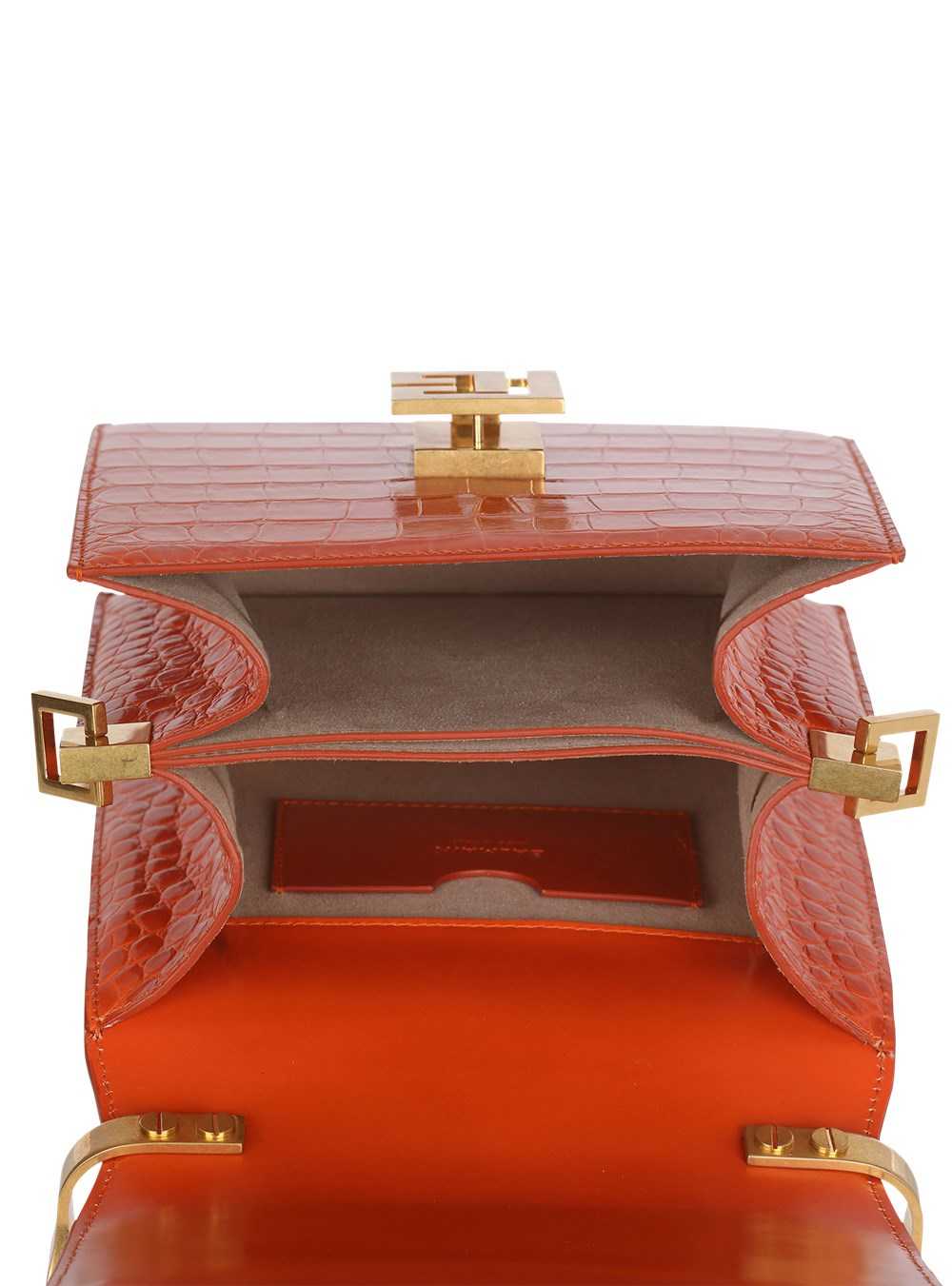 Balmain Crocodile-embossed Leather Ely Bag Orange | RCNMAUP-25