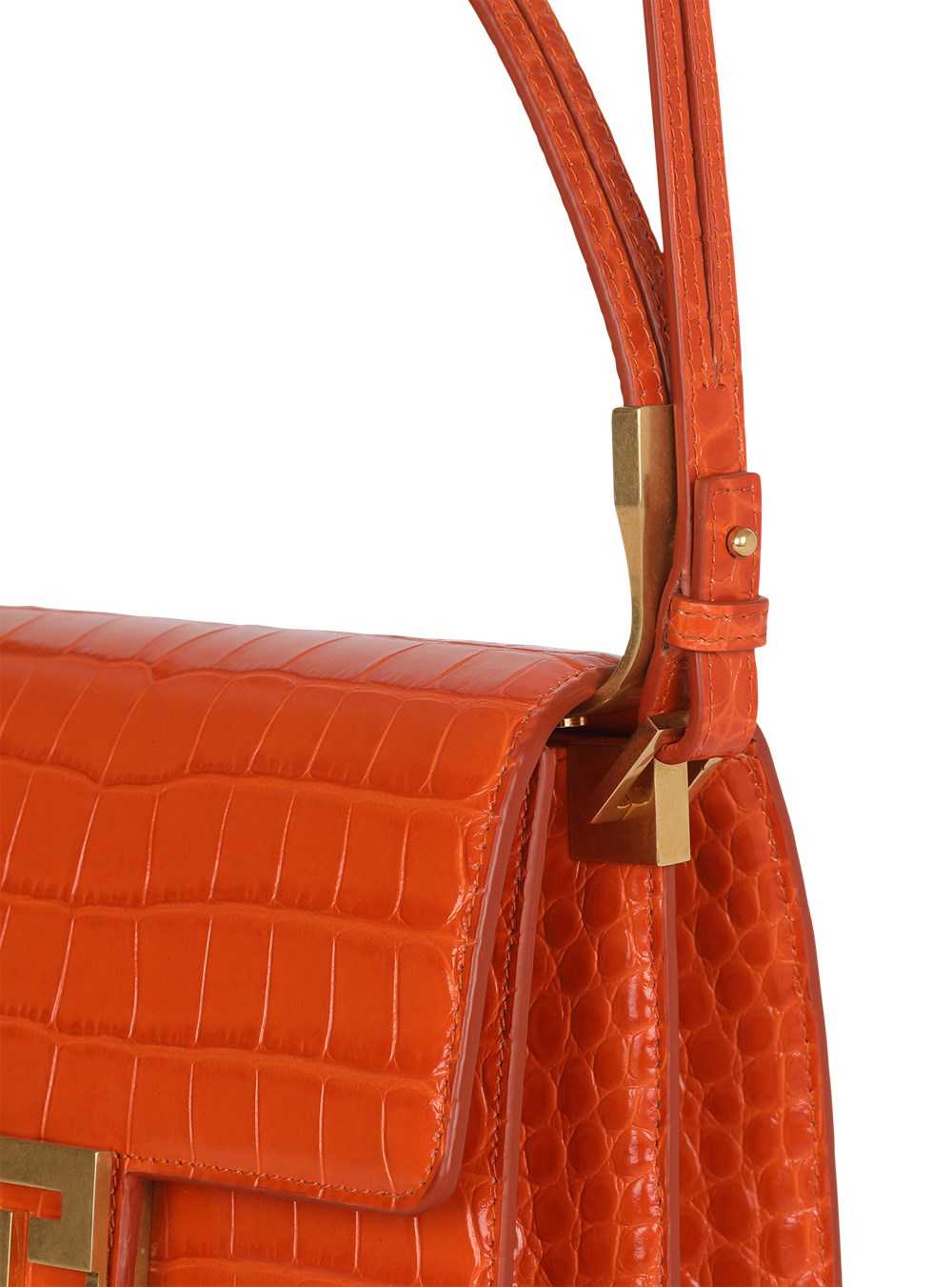 Balmain Crocodile-embossed Leather Ely Bag Orange | RCNMAUP-25