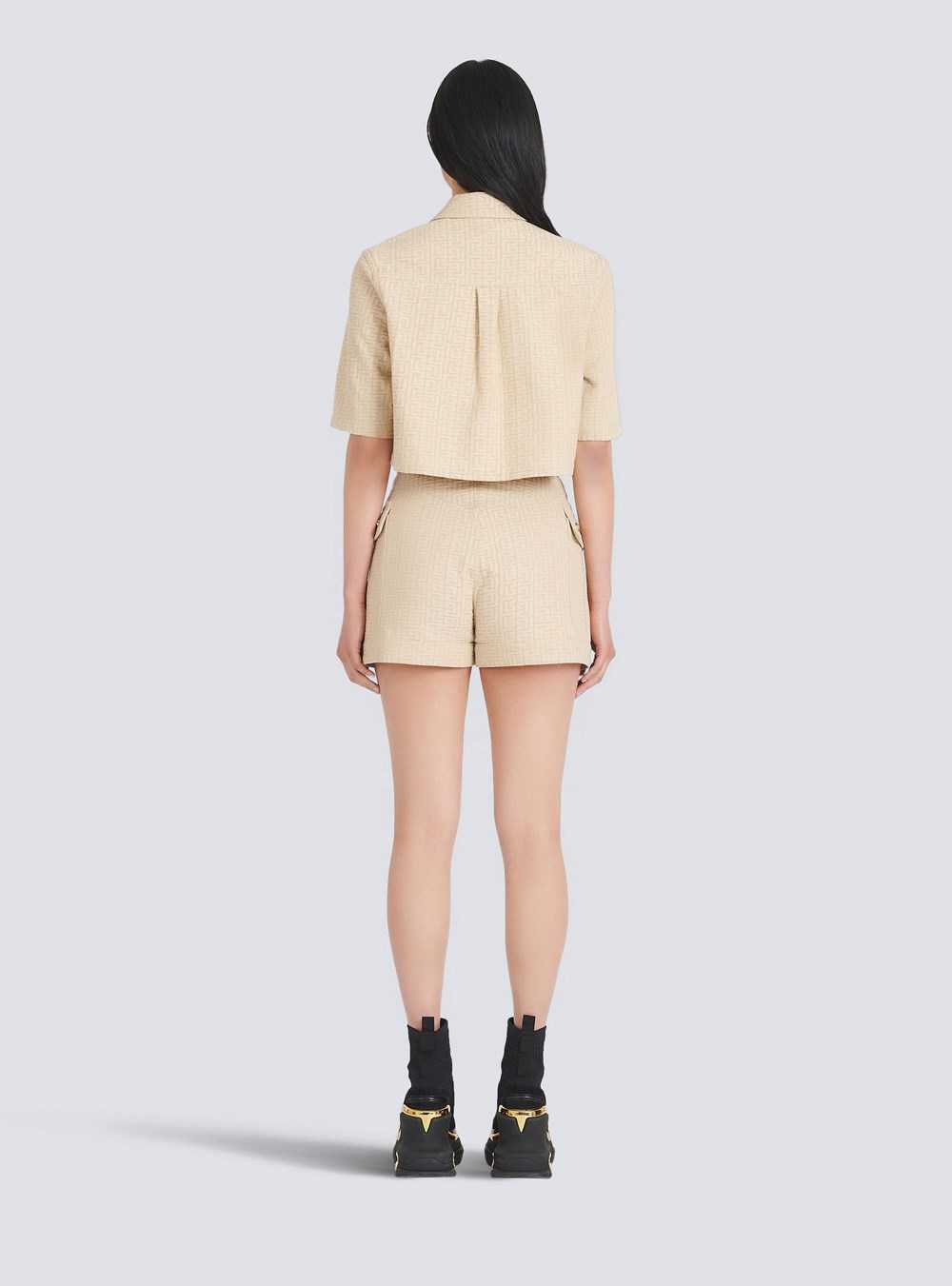 Balmain Cropped Balmain Monogram Jacquard Shirt Beige | ERXQNKS-10