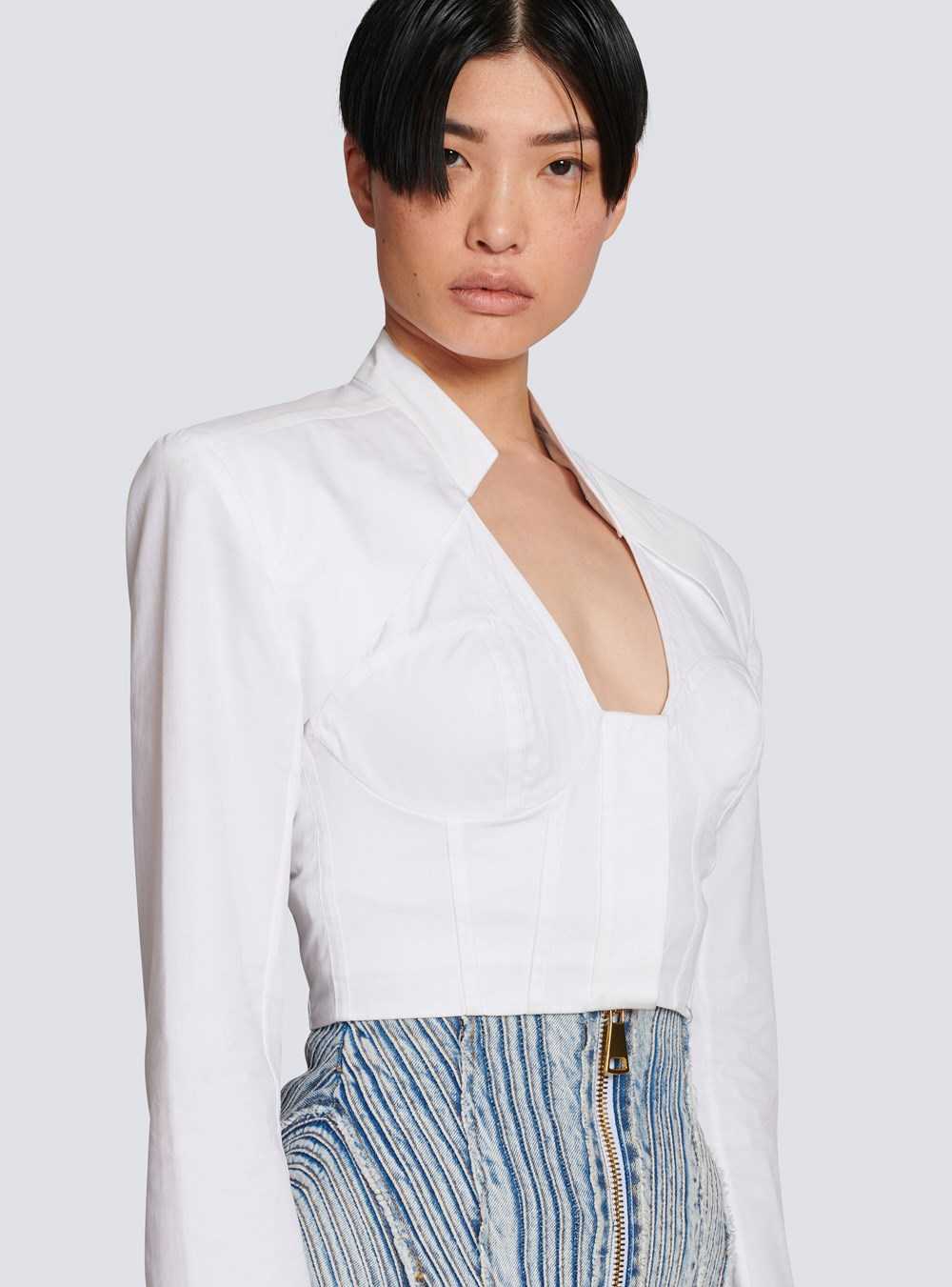 Balmain Cropped Cotton Shirt White | FXELPHT-78