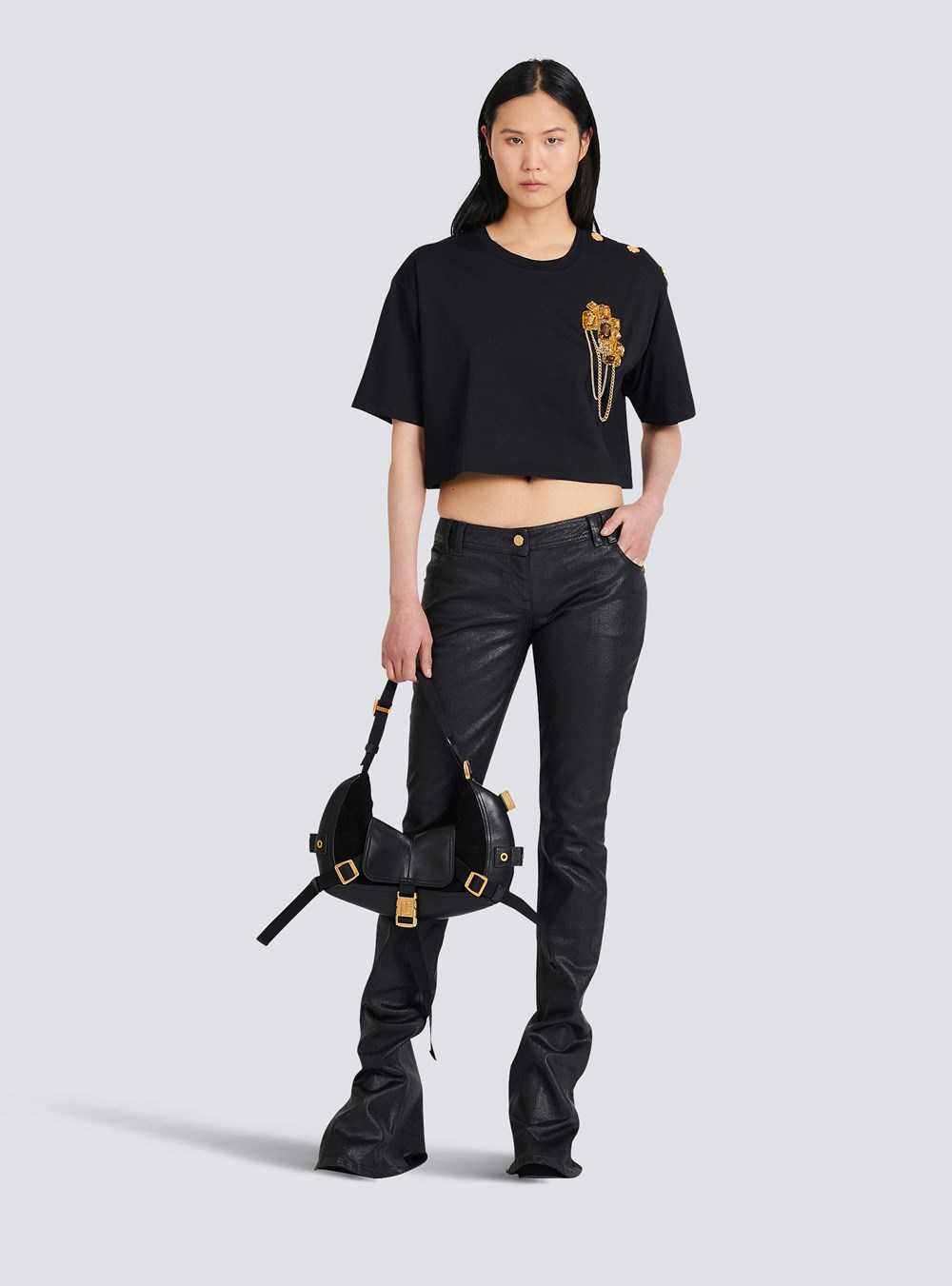 Balmain Cropped Cotton T-shirt Black | RCIMLNF-90