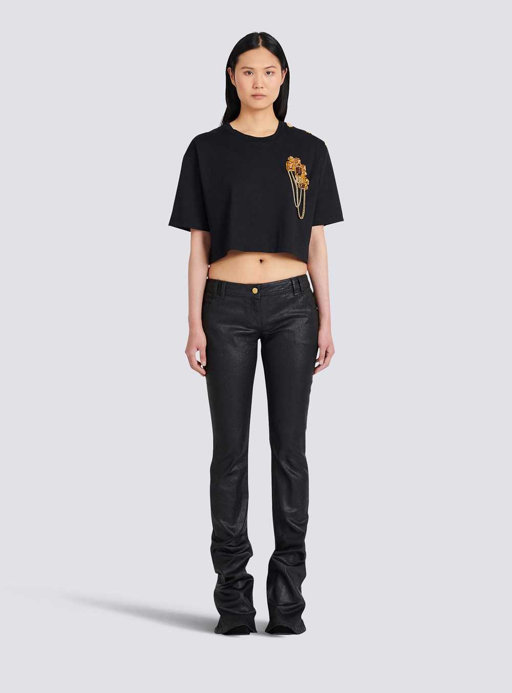 Balmain Cropped Cotton T-shirt Black | RCIMLNF-90