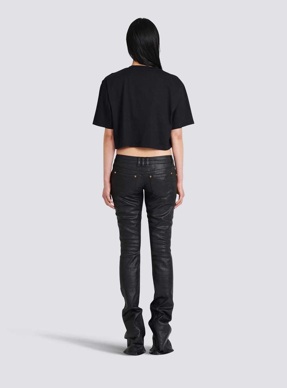 Balmain Cropped Cotton T-shirt Black | RCIMLNF-90