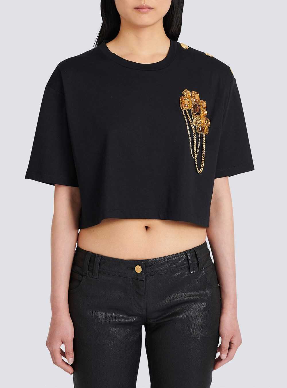 Balmain Cropped Cotton T-shirt Black | RCIMLNF-90