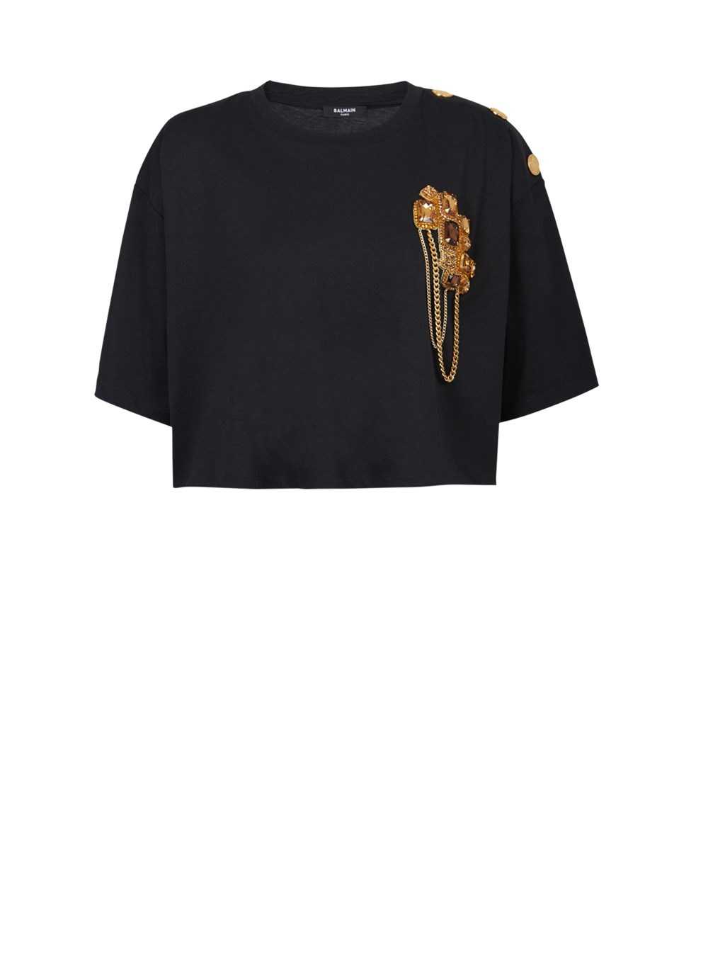 Balmain Cropped Cotton T-shirt Black | RCIMLNF-90