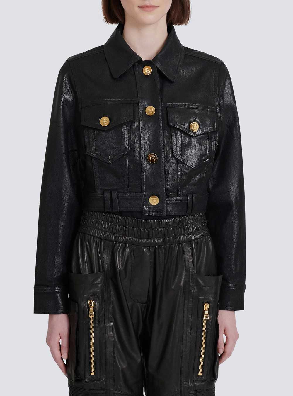 Balmain Cropped Denim Jacket Black | DIBCVZL-04