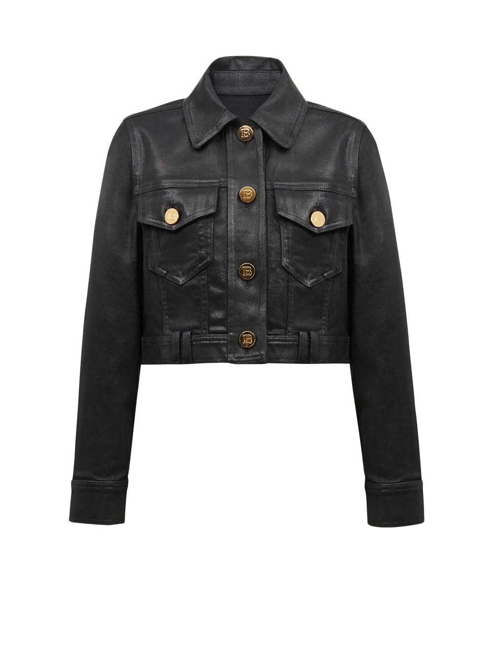 Balmain Cropped Denim Jacket Black | DIBCVZL-04