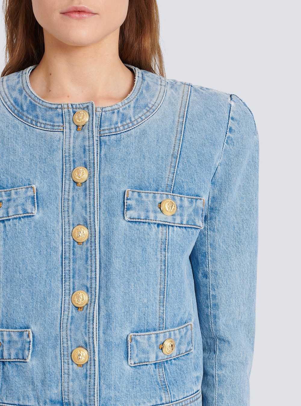 Balmain Cropped Denim Jacket Blue | LYIUQFA-94