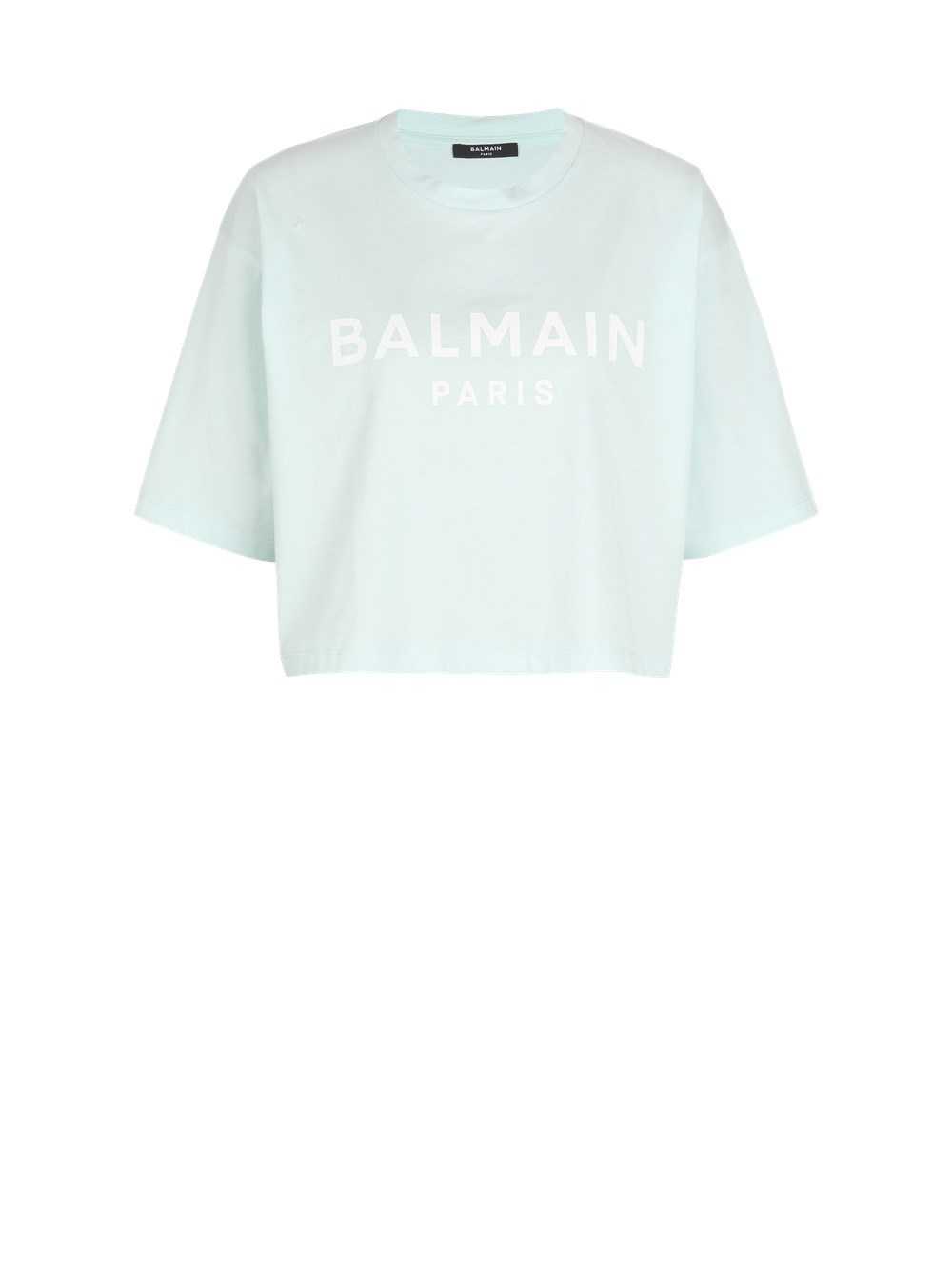 Balmain Cropped Eco-designed Cotton T-shirt With Balmain Logo Print Green | CHDANIZ-85