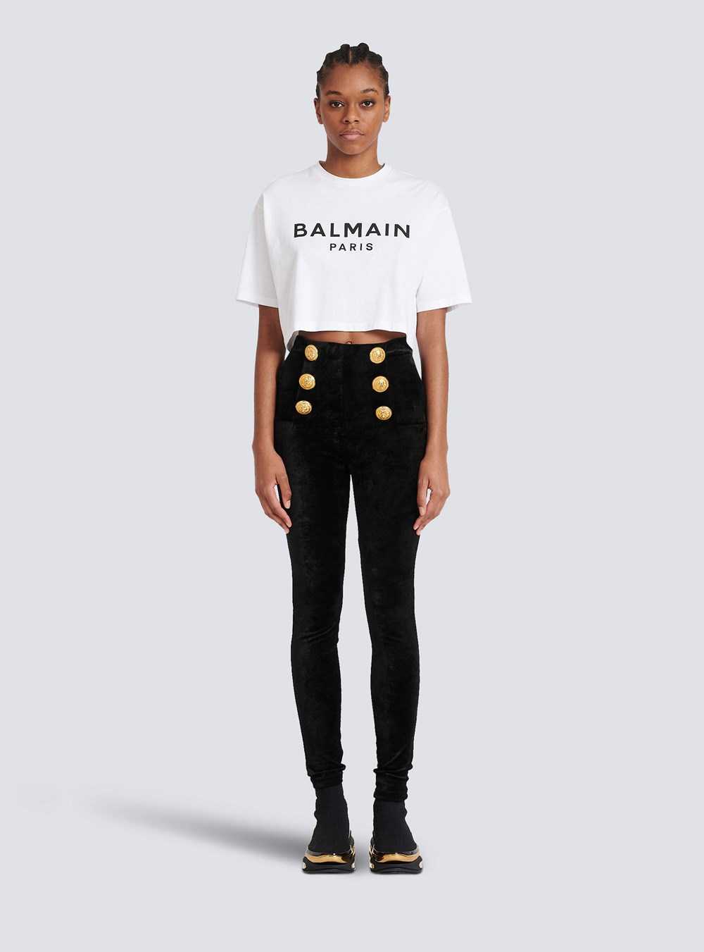 Balmain Cropped Eco-designed Cotton T-shirt With Balmain Logo Print White | GXULIVD-10