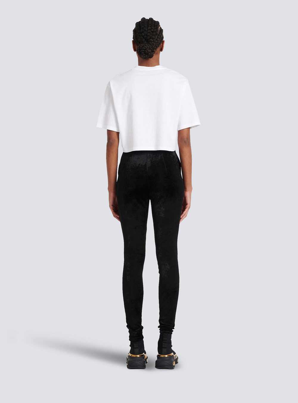 Balmain Cropped Eco-designed Cotton T-shirt With Balmain Logo Print White | GXULIVD-10