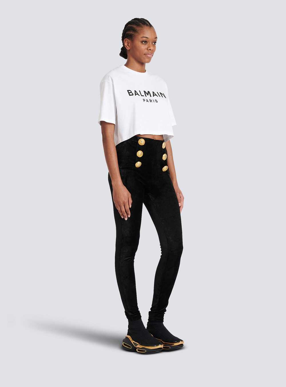 Balmain Cropped Eco-designed Cotton T-shirt With Balmain Logo Print White | GXULIVD-10