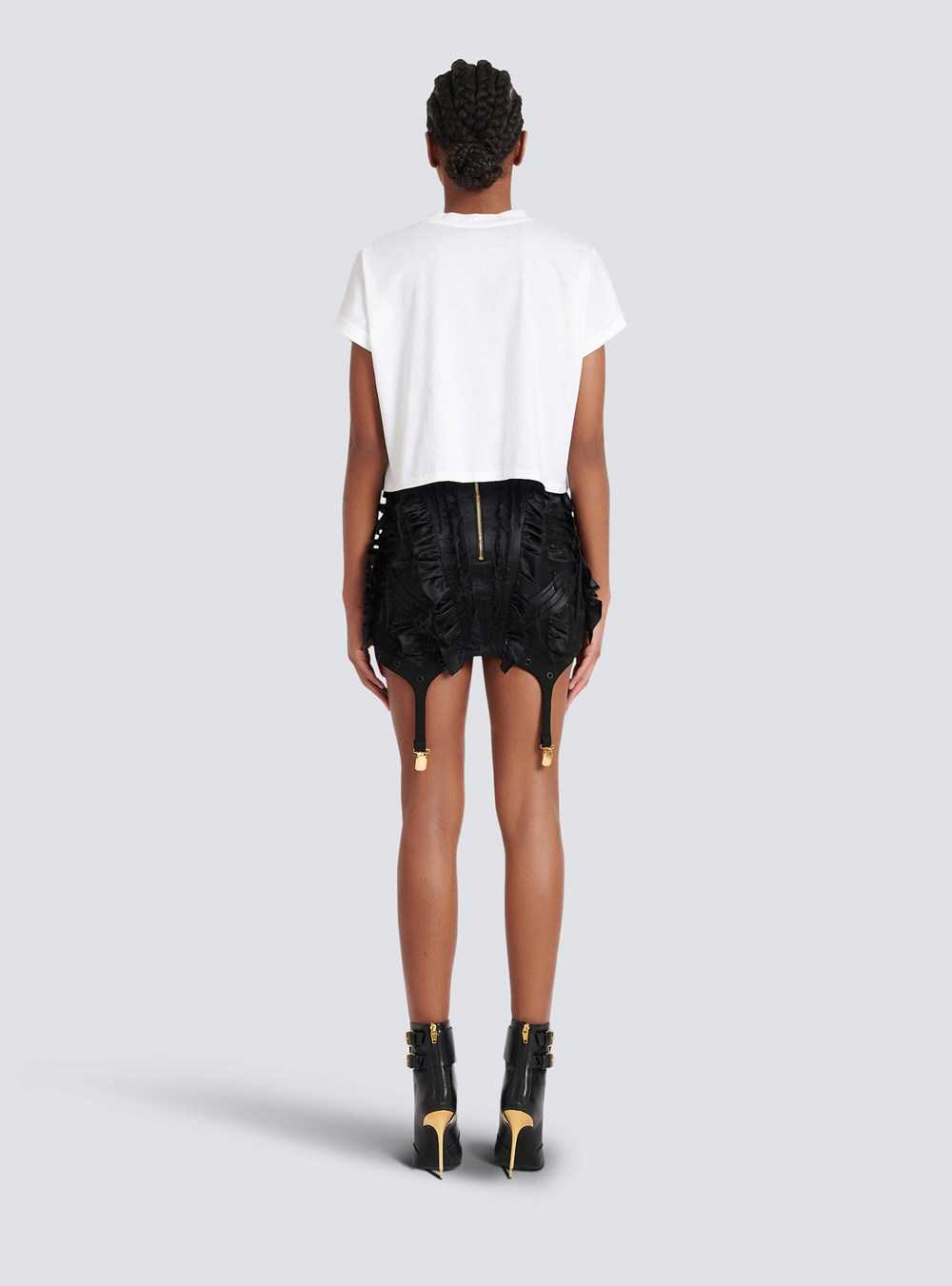 Balmain Cropped Eco-designed Cotton T-shirt With Small Flocked Balmain Logo White | NXUOYED-23