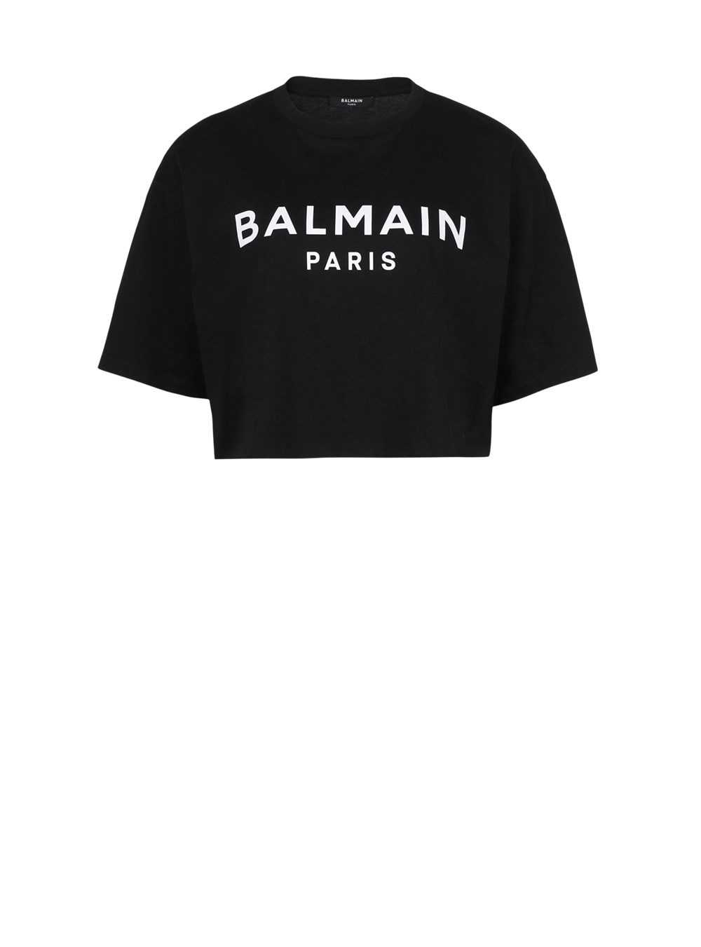 Balmain Cropped Eco-designed Cotton T-shirt With Balmain Logo Print Black | UVAMPHD-17