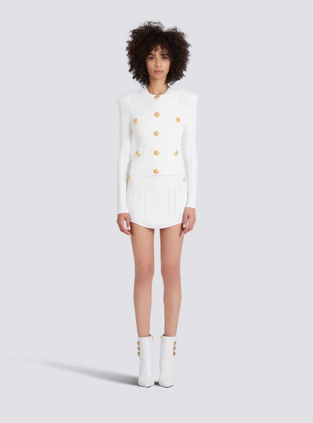 Balmain Cropped Eco-designed Knit Cardigan With Gold-tone Buttons White | FUGJXKM-32