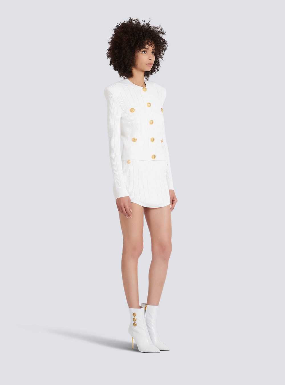 Balmain Cropped Eco-designed Knit Cardigan With Gold-tone Buttons White | FUGJXKM-32