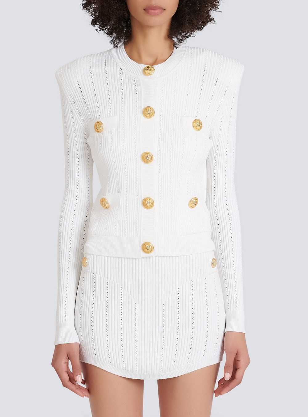 Balmain Cropped Eco-designed Knit Cardigan With Gold-tone Buttons White | FUGJXKM-32