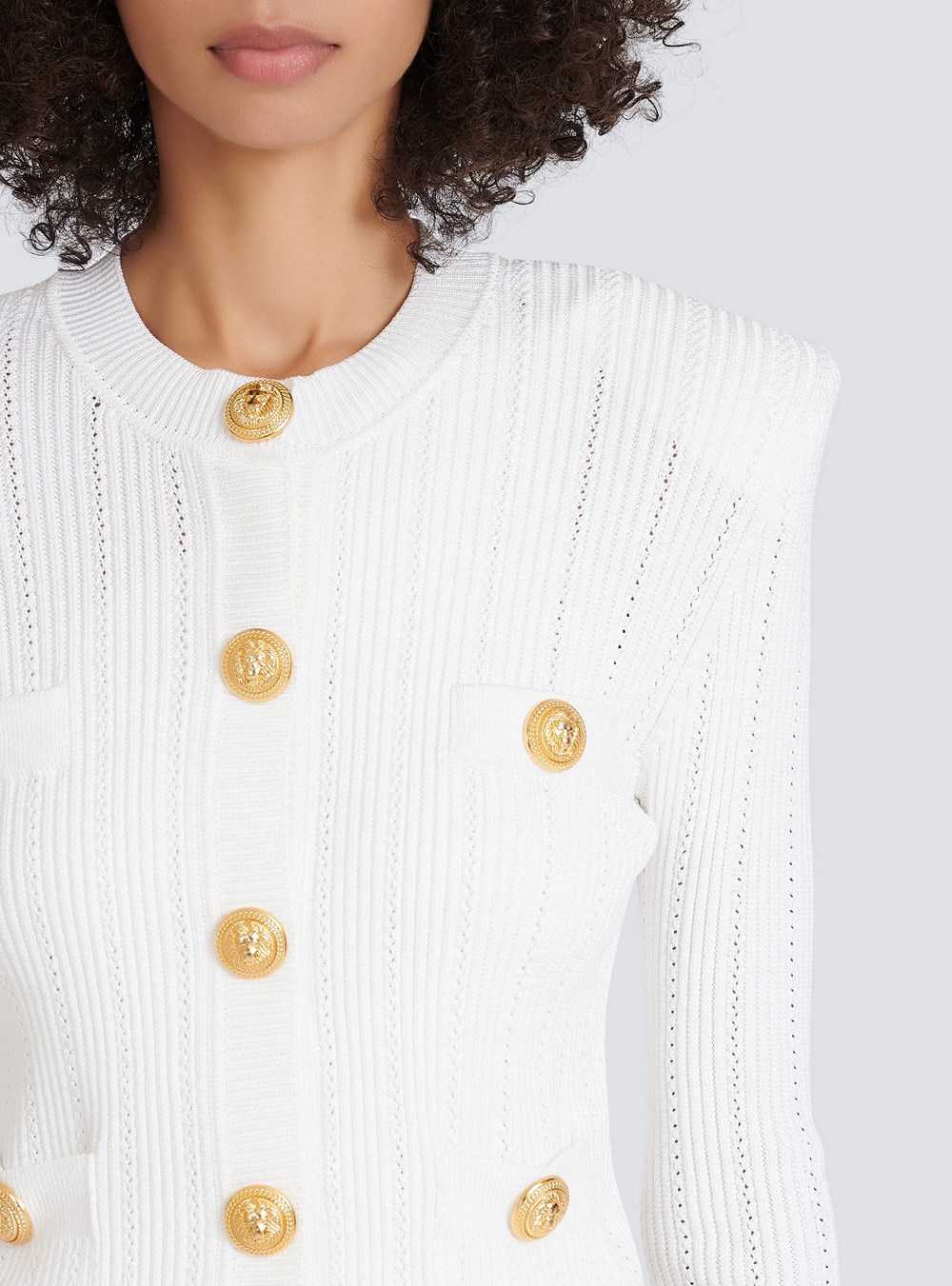 Balmain Cropped Eco-designed Knit Cardigan With Gold-tone Buttons White | FUGJXKM-32