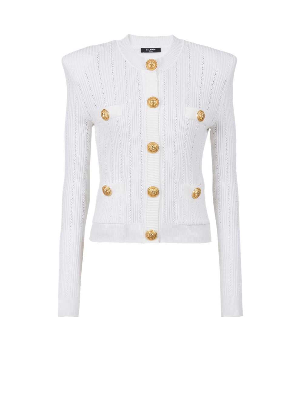 Balmain Cropped Eco-designed Knit Cardigan With Gold-tone Buttons White | FUGJXKM-32