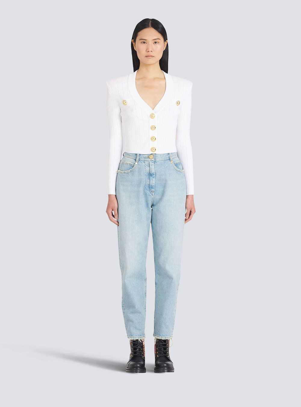 Balmain Cropped Eco-designed Knit Cardigan With Gold-tone Buttons White | HUMWRSJ-78