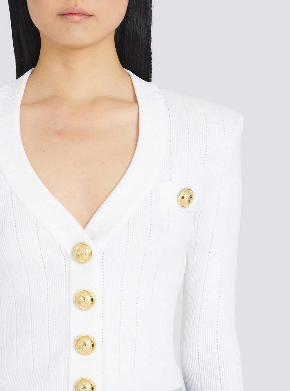 Balmain Cropped Eco-designed Knit Cardigan With Gold-tone Buttons White | HUMWRSJ-78