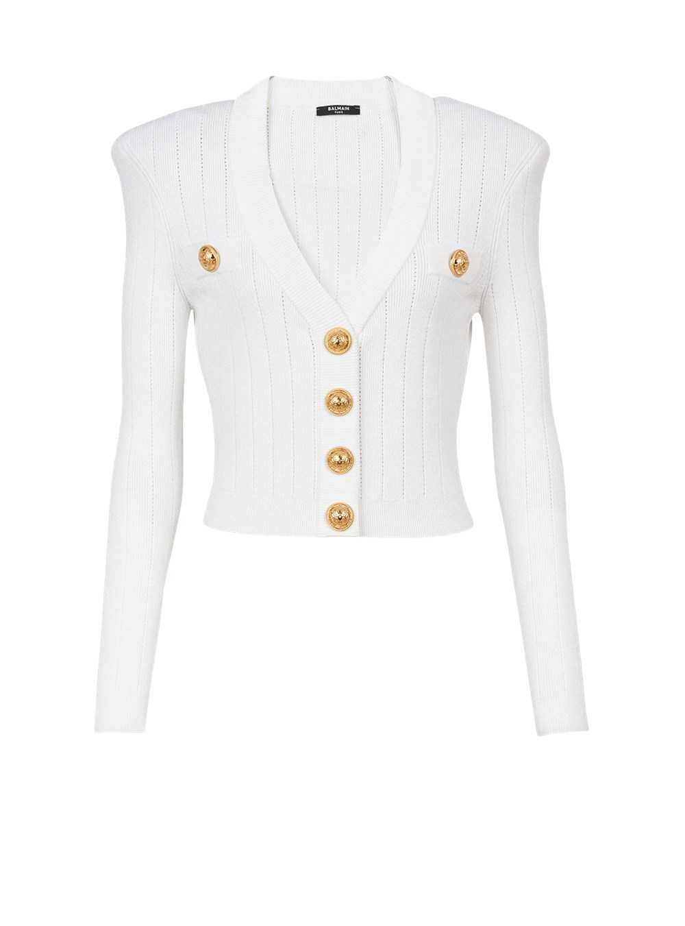 Balmain Cropped Eco-designed Knit Cardigan With Gold-tone Buttons White | HUMWRSJ-78