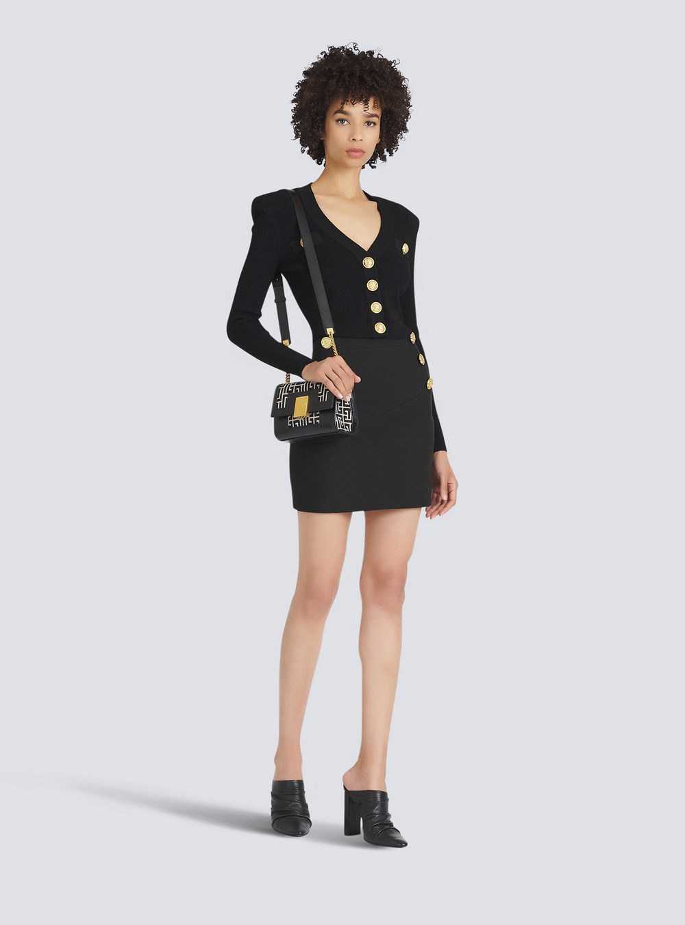 Balmain Cropped Eco-designed Knit Cardigan With Gold-tone Buttons Black | TEJPISO-17