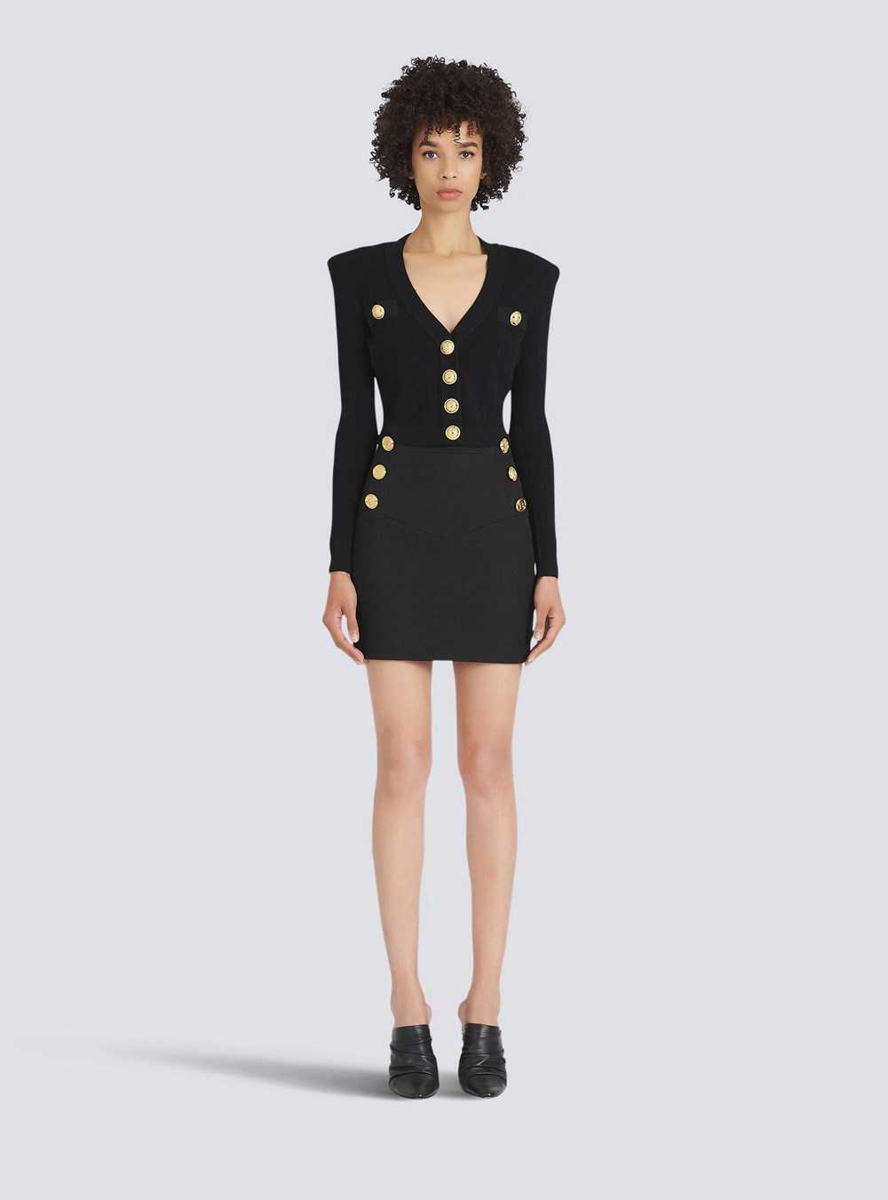 Balmain Cropped Eco-designed Knit Cardigan With Gold-tone Buttons Black | TEJPISO-17