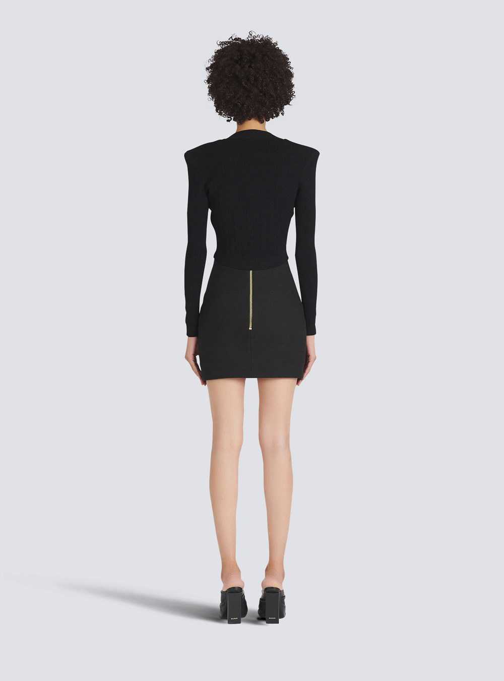 Balmain Cropped Eco-designed Knit Cardigan With Gold-tone Buttons Black | TEJPISO-17