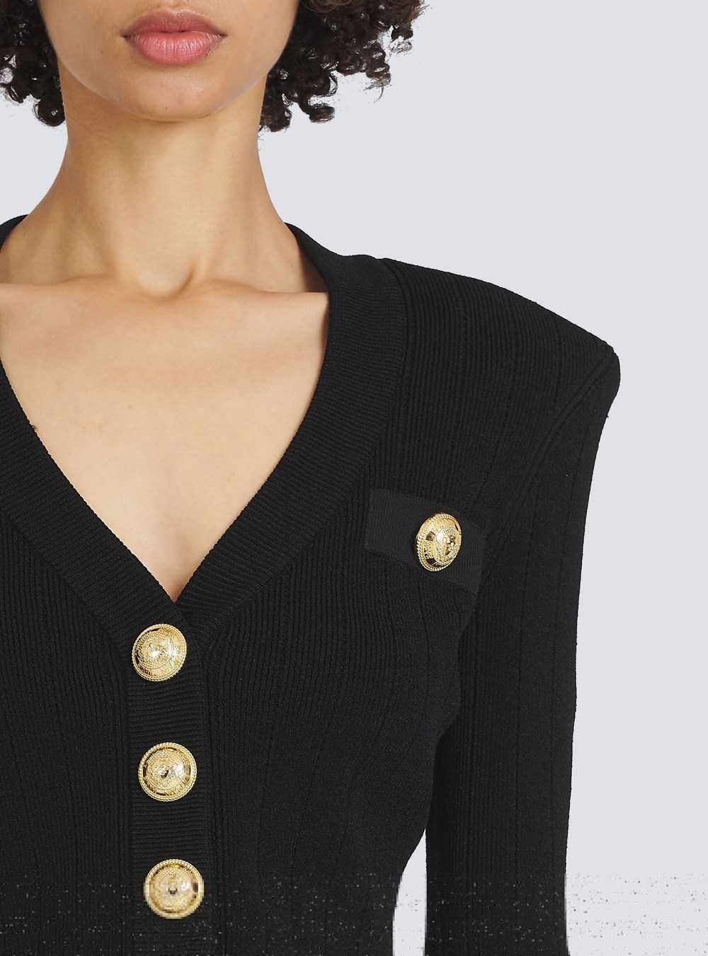 Balmain Cropped Eco-designed Knit Cardigan With Gold-tone Buttons Black | TEJPISO-17