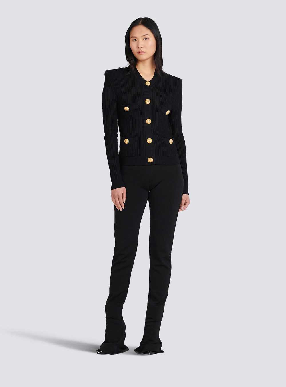 Balmain Cropped Eco-designed Knit Cardigan With Gold-tone Buttons Black | VBMWDCR-43