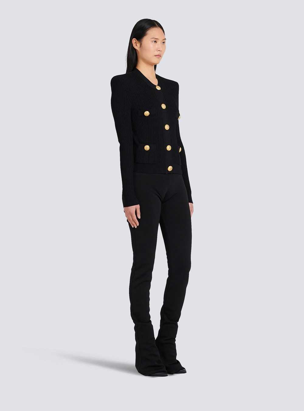 Balmain Cropped Eco-designed Knit Cardigan With Gold-tone Buttons Black | VBMWDCR-43