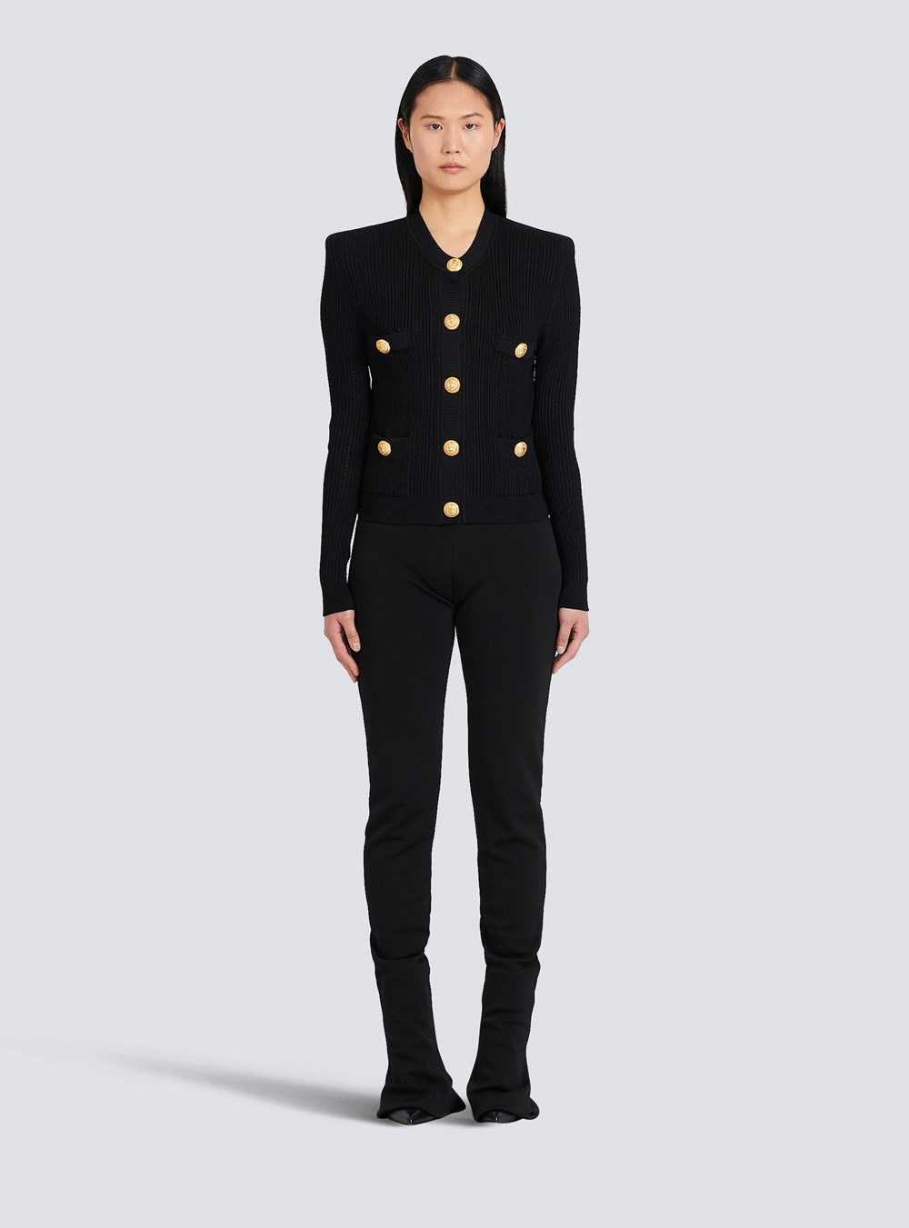 Balmain Cropped Eco-designed Knit Cardigan With Gold-tone Buttons Black | VBMWDCR-43