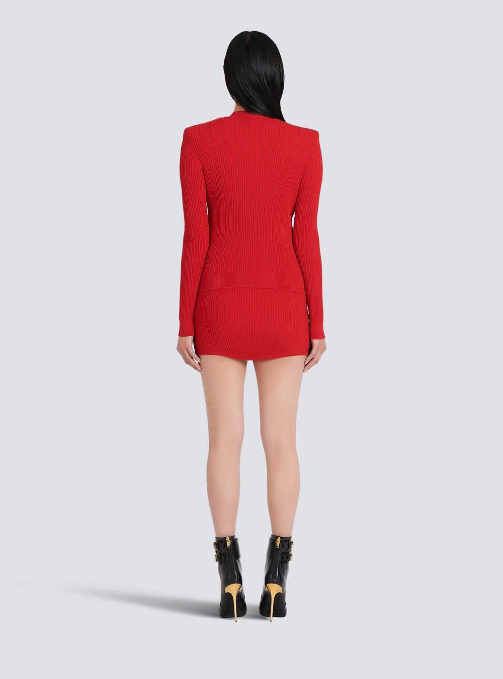 Balmain Cropped Eco-designed Knit Cardigan With Gold-tone Buttons Red | XGCQYJV-78