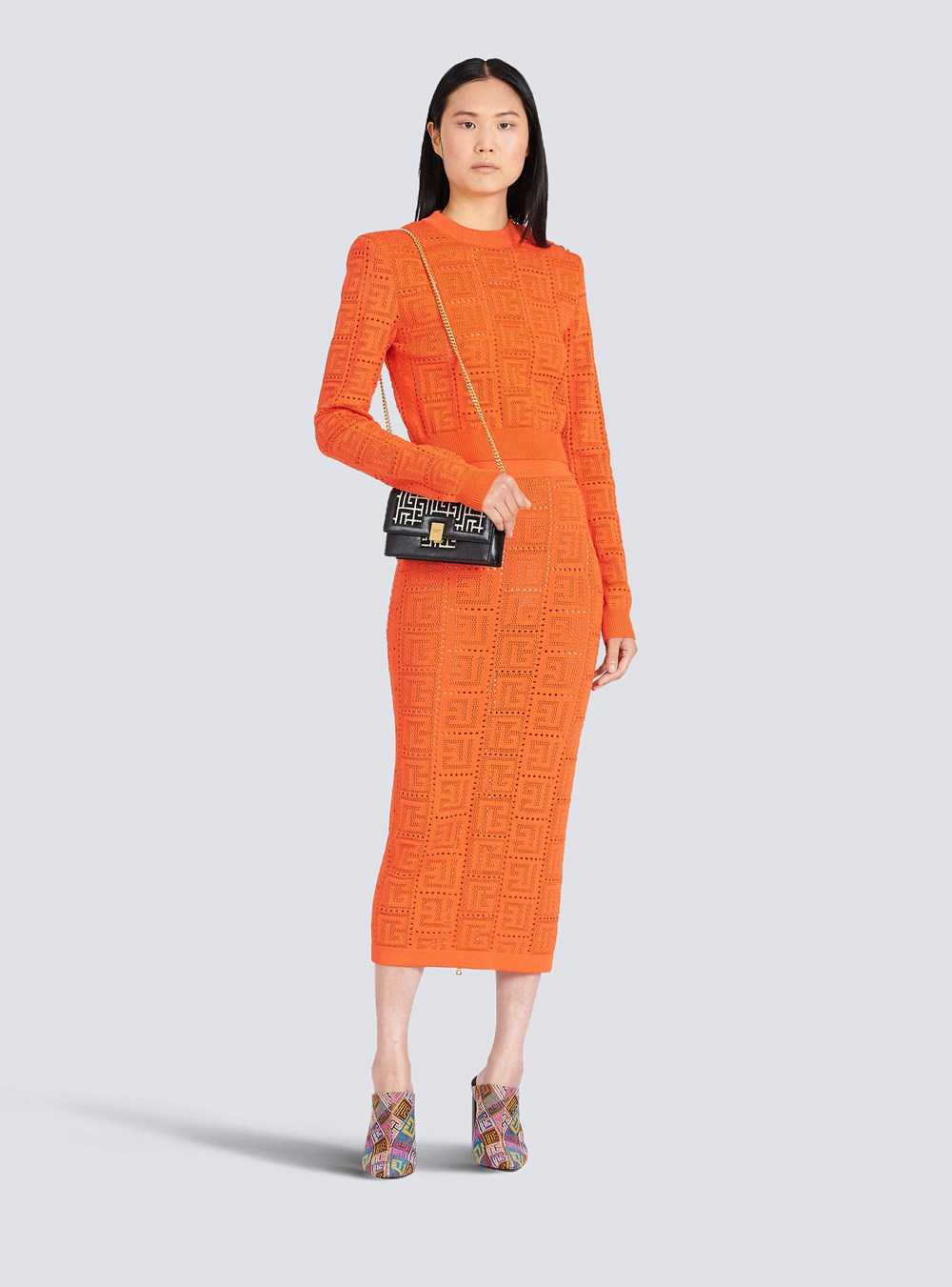 Balmain Cropped Eco-designed Sweater With Balmain Monogram Orange | RSWJVKD-21