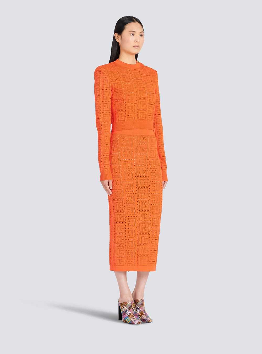 Balmain Cropped Eco-designed Sweater With Balmain Monogram Orange | RSWJVKD-21